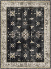Braga Vintage Geometrik Desenli Siyah, Krem ve Bej Tonlarında Yıkanabilir Özel Ölçü Halı - ürün görseli