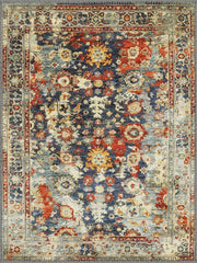 Coimbra Vintage Çiçek Desenli Lacivert, Kiremit ve Krem Tonlarında Yıkanabilir Özel Ölçü Halı - ürün görseli