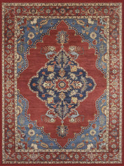 Sintra Vintage Madalyon Desenli Kırmızı ve Lacivert Yıkanabilir Özel Ölçü Halı - ürün görseli