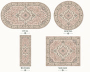 Valensiya Vintage Madalyon Desenli Pudra Pembe, Krem ve Gri Yıkanabilir Özel Ölçü Halı - ürün görseli