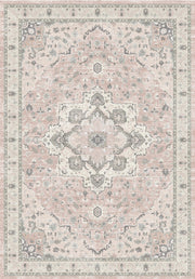 Valensiya Vintage Madalyon Desenli Pudra Pembe, Krem ve Gri Yıkanabilir Özel Ölçü Halı - ürün görseli