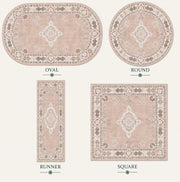 Toledo Vintage Madalyon Desenli Pudra Pembe ve Krem Yıkanabilir Özel Ölçü Halı - ürün görseli