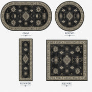 Malaga Vintage Geometrik Desenli Siyah ve Krem Yıkanabilir Özel Ölçü Halı - ürün görseli
