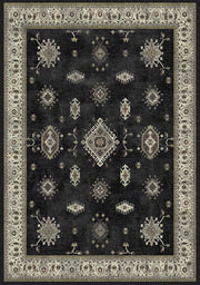 Malaga Vintage Geometrik Desenli Siyah ve Krem Yıkanabilir Özel Ölçü Halı - ürün görseli