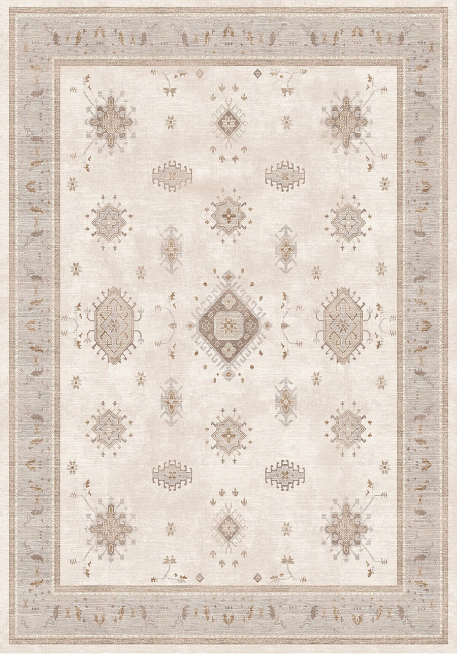 Salzburg Vintage Geometrik Desenli Krem ve Bej Yıkanabilir Özel Ölçü Halı - ürün görseli