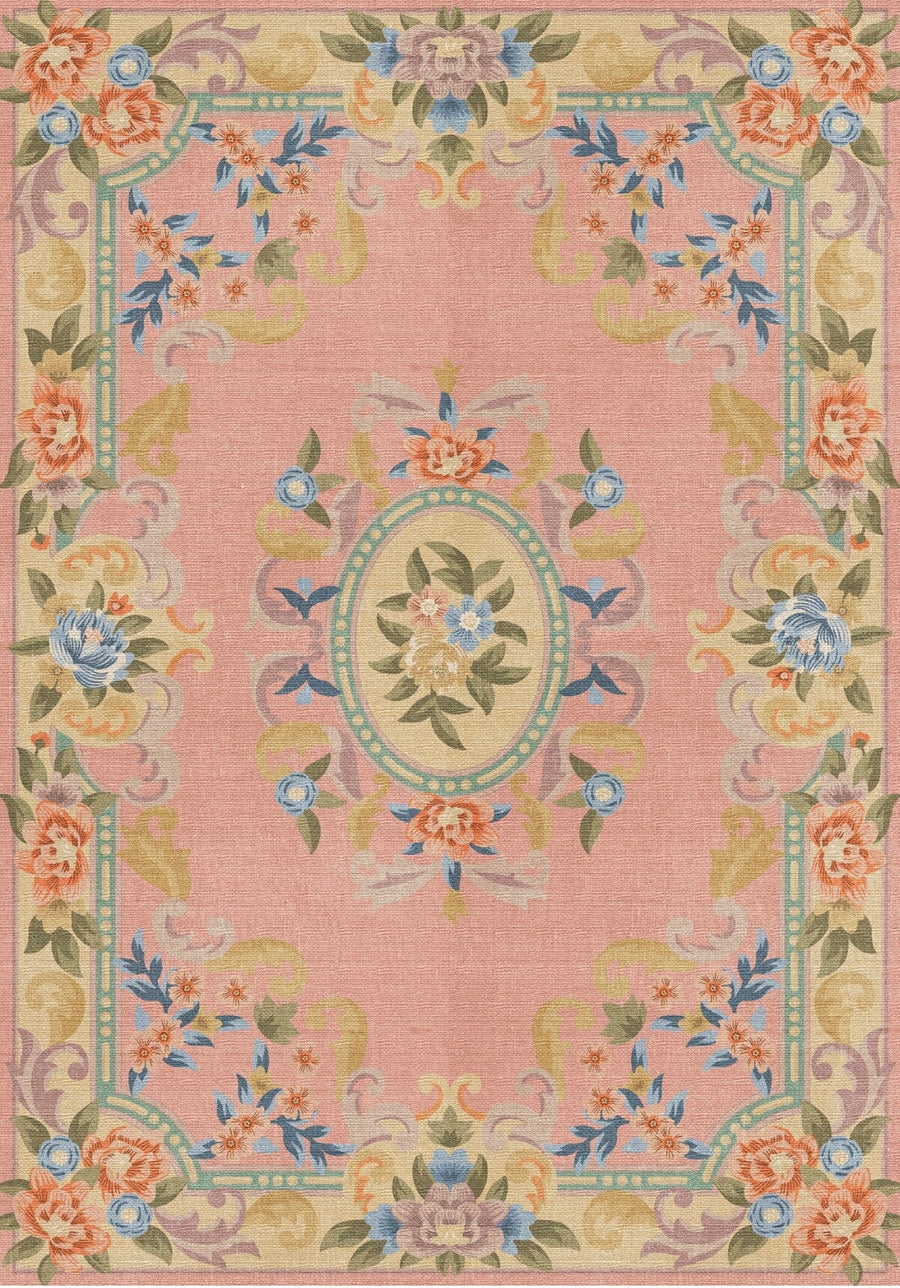 Innsbruck Vintage Floral Medallion Pembe ve Pastel Tonlarda Yıkanabilir Özel Ölçü Halı - ürün görseli