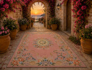 Innsbruck Vintage Floral Medallion Pembe ve Pastel Tonlarda Yıkanabilir Özel Ölçü Halı - ürün görseli