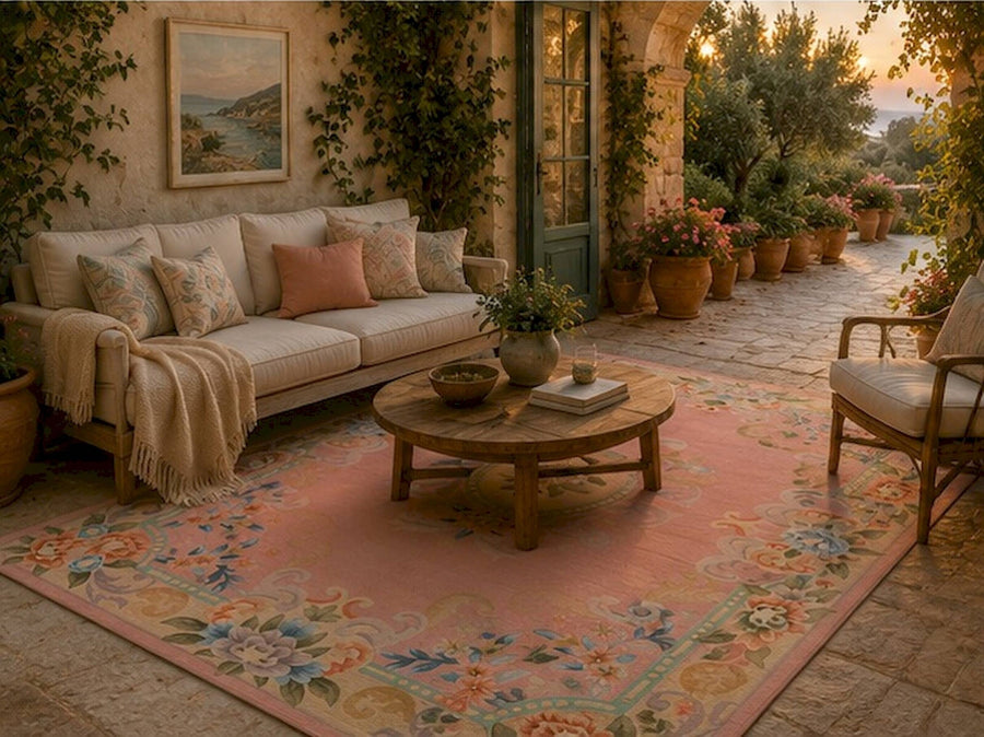 Innsbruck Vintage Floral Medallion Pembe ve Pastel Tonlarda Yıkanabilir Özel Ölçü Halı - ürün görseli
