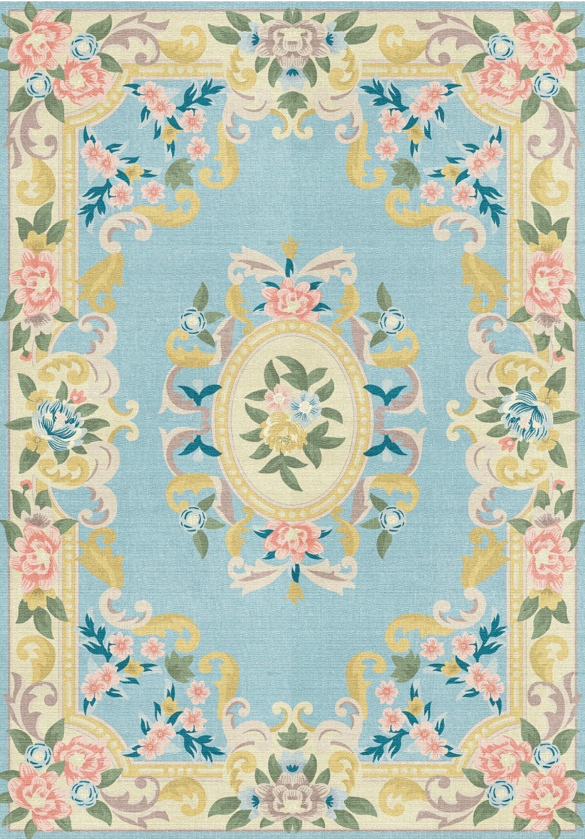 Viyana Vintage Floral Medallion Blue & Pastel Washable Area Rug - ürün görseli