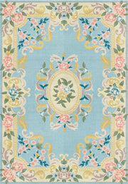 Viyana Vintage Floral Medallion Blue & Pastel Washable Area Rug - ürün görseli