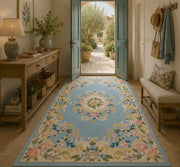 Viyana Vintage Floral Medallion Blue & Pastel Washable Area Rug - ürün görseli