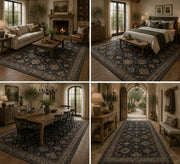 Prag Vintage Geometrik Desenli Siyah ve Antrasit Yıkanabilir Özel Ölçü Halı - ürün görseli