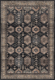 Prag Vintage Geometrik Desenli Siyah ve Antrasit Yıkanabilir Özel Ölçü Halı - ürün görseli
