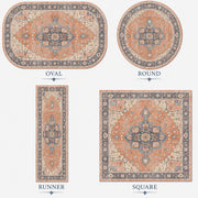 Bor Vintage Madalyon Desenli Somon ve Mavi Yıkanabilir Özel Ölçü Halı - ürün görseli