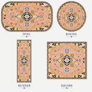 Budapeşte Vintage Geometrik Madalyon Desenli Somon ve Hardal Yıkanabilir Özel Ölçü Halı - ürün görseli