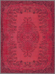 Krakov Vintage Çiçekli Madalyon Desenli Kırmızı Yıkanabilir Özel Ölçü Halı - ürün görseli