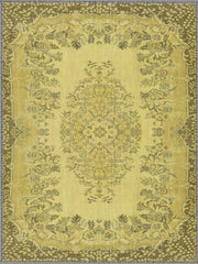 Varşova Vintage Çiçekli Madalyon Desenli Sarı ve Haki Yıkanabilir Özel Ölçü Halı - ürün görseli