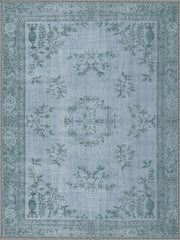 Bükreş Vintage Çiçekli Madalyon Desenli Açık Mavi Yıkanabilir Özel Ölçü Halı - ürün görseli