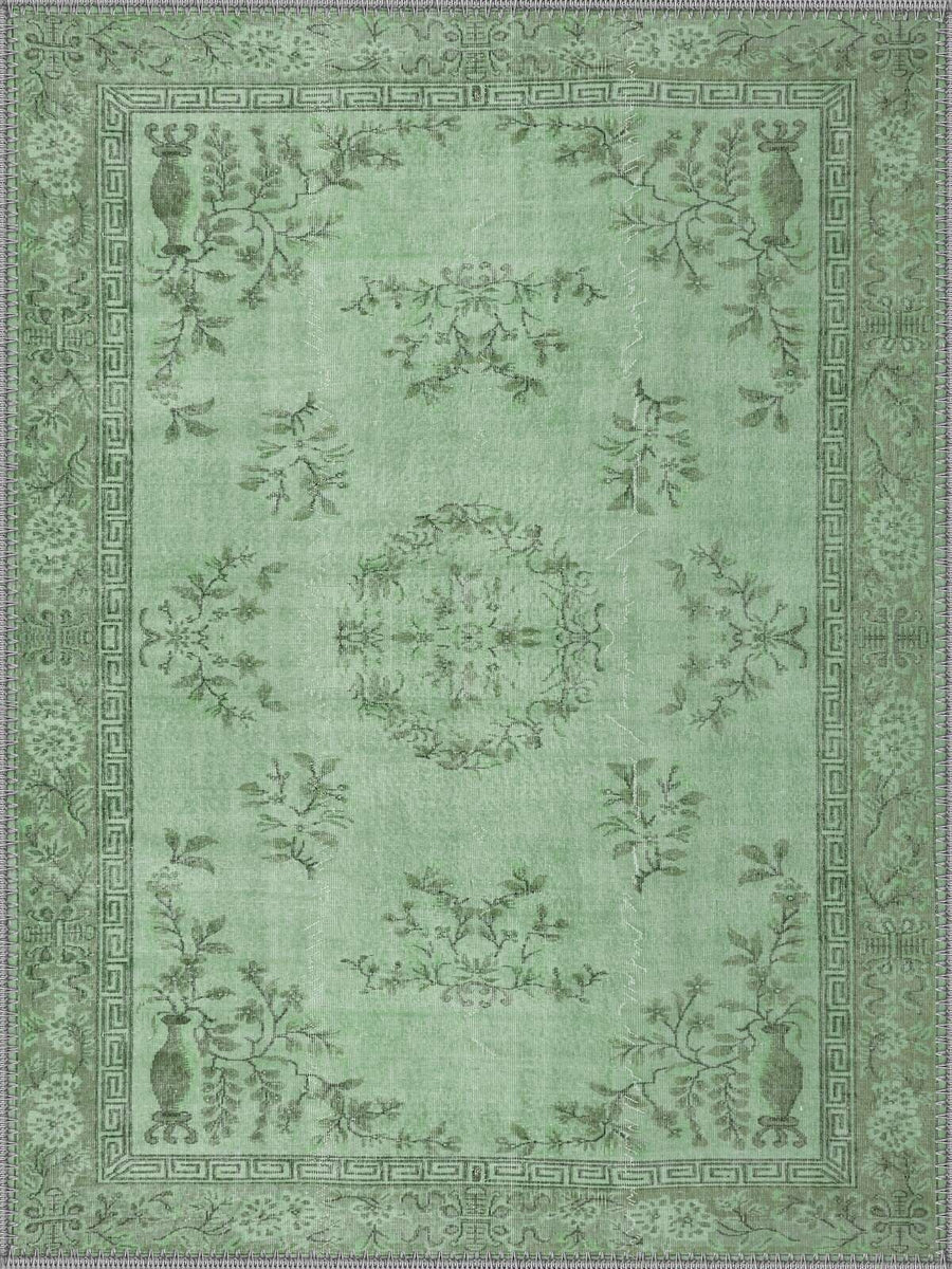 Ljubljana Vintage Çiçekli Madalyon Desenli Mint Yeşili Yıkanabilir Özel Ölçü Halı - ürün görseli