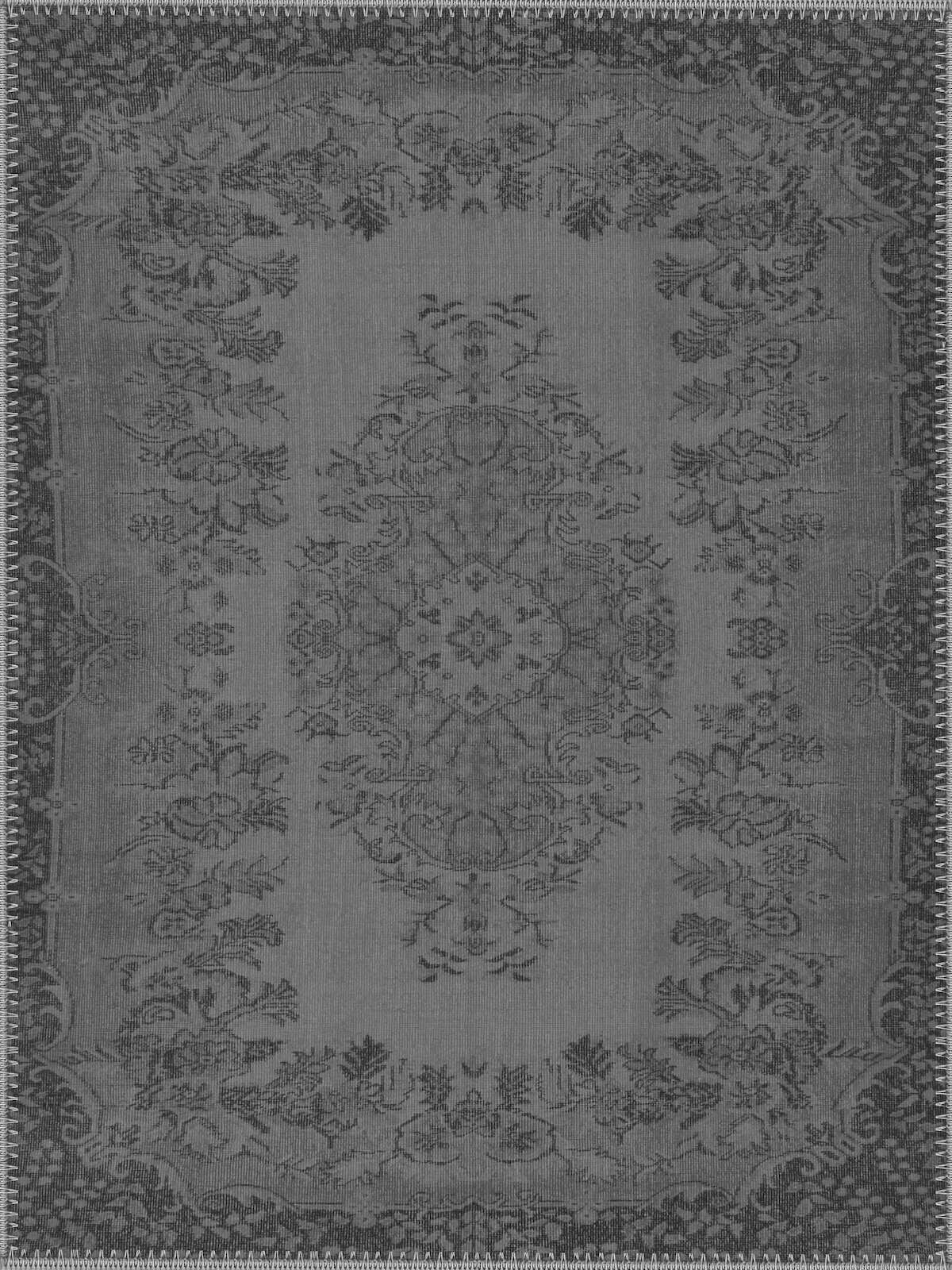 Zagreb Vintage Çiçekli Madalyon Desenli Gri Yıkanabilir Özel Ölçü Halı - ürün görseli