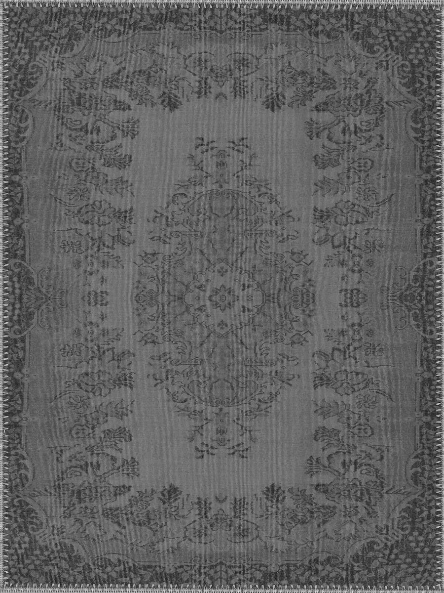 Zagreb Vintage Çiçekli Madalyon Desenli Gri Yıkanabilir Özel Ölçü Halı - ürün görseli