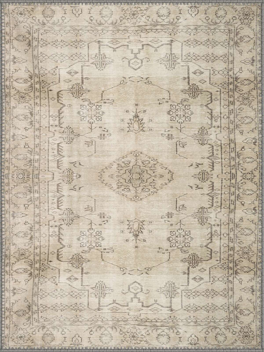 Saraybosna Vintage Geometrik Çiçekli Krem Bej Yıkanabilir Özel Ölçü Halı - ürün görseli