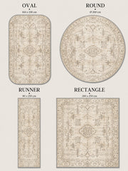 Saraybosna Vintage Geometrik Çiçekli Krem Bej Yıkanabilir Özel Ölçü Halı - ürün görseli
