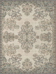 Tallinn Vintage Floral Madalyon Desenli Krem ve Pastel Mavi Yıkanabilir Özel Ölçü Halı - ürün görseli