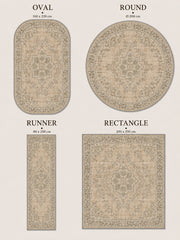 Riga Vintage Geometrik Madalyon Desenli Bej ve Krem Yıkanabilir Özel Ölçü Halı - ürün görseli