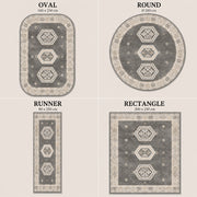 Vilnius Vintage Geometrik Madalyon Desenli Antrasit ve Krem Yıkanabilir Özel Ölçü Halı - ürün görseli