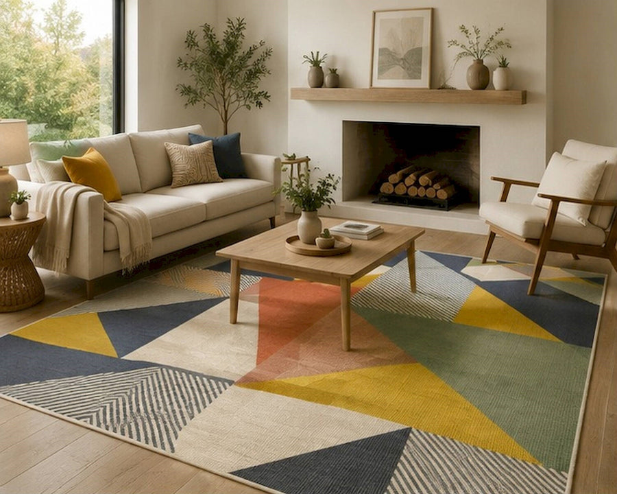 Jüpiter Geometrik Modern Desenli Yıkanabilir Özel Ölçü Halı - ürün görseli