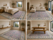 Palm Springs Boho Pastel Çiçek Desenli Yıkanabilir Özel Ölçü Halı - ürün görseli