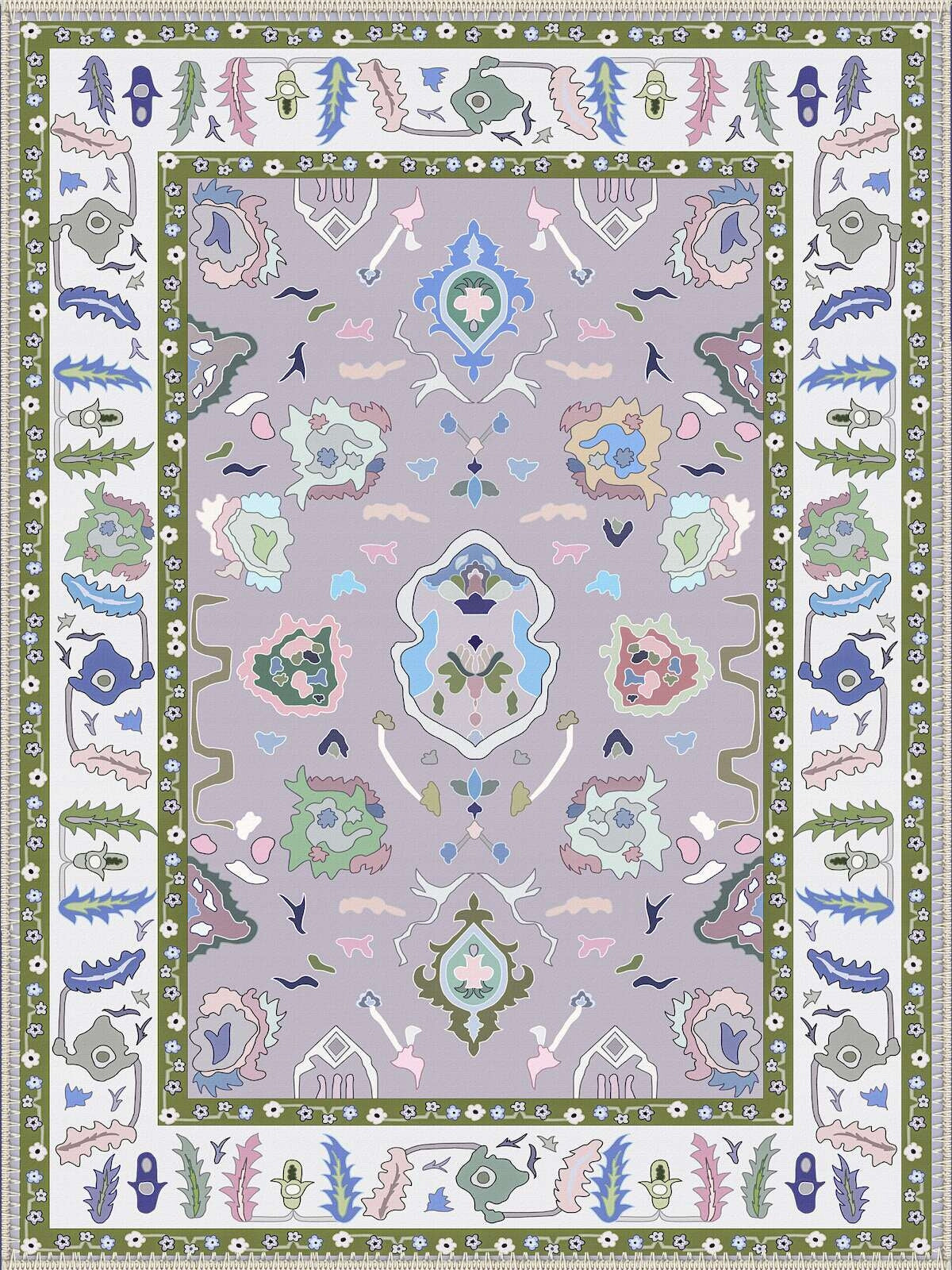 Palm Springs Boho Pastel Çiçek Desenli Yıkanabilir Özel Ölçü Halı - ürün görseli