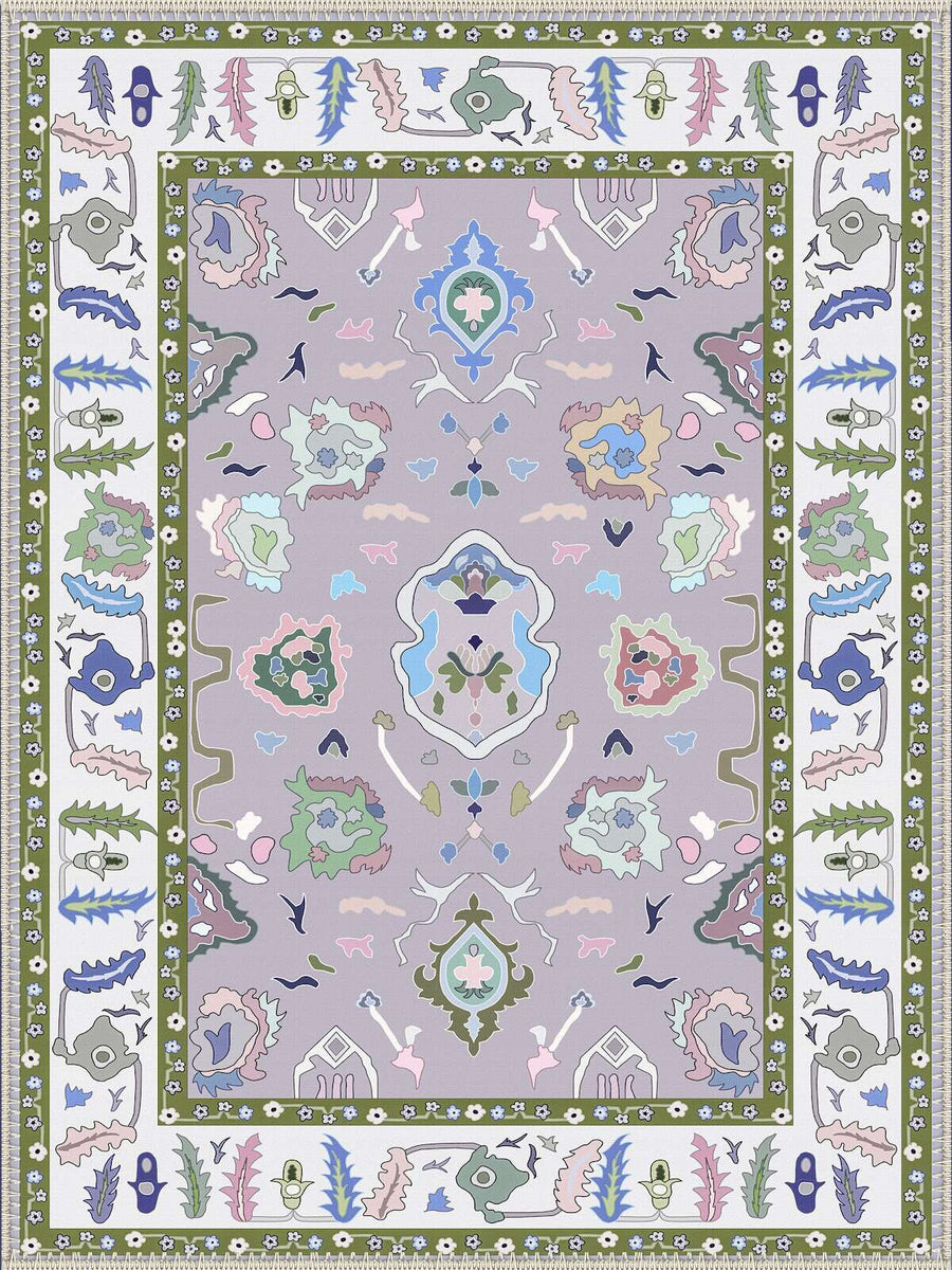 Palm Springs Boho Pastel Çiçek Desenli Yıkanabilir Özel Ölçü Halı - ürün görseli