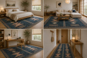 Austin Geometrik Kilim Desenli Lacivert Boho Yıkanabilir Özel Ölçü Halı - ürün görseli