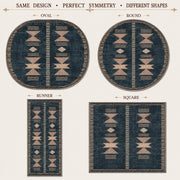 Austin Geometrik Kilim Desenli Lacivert Boho Yıkanabilir Özel Ölçü Halı - ürün görseli