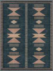 Austin Geometrik Kilim Desenli Lacivert Boho Yıkanabilir Özel Ölçü Halı - ürün görseli