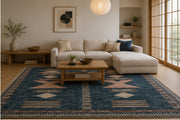 Austin Geometrik Kilim Desenli Lacivert Boho Yıkanabilir Özel Ölçü Halı - ürün görseli