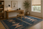 Austin Geometrik Kilim Desenli Lacivert Boho Yıkanabilir Özel Ölçü Halı - ürün görseli