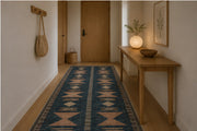 Austin Geometrik Kilim Desenli Lacivert Boho Yıkanabilir Özel Ölçü Halı - ürün görseli