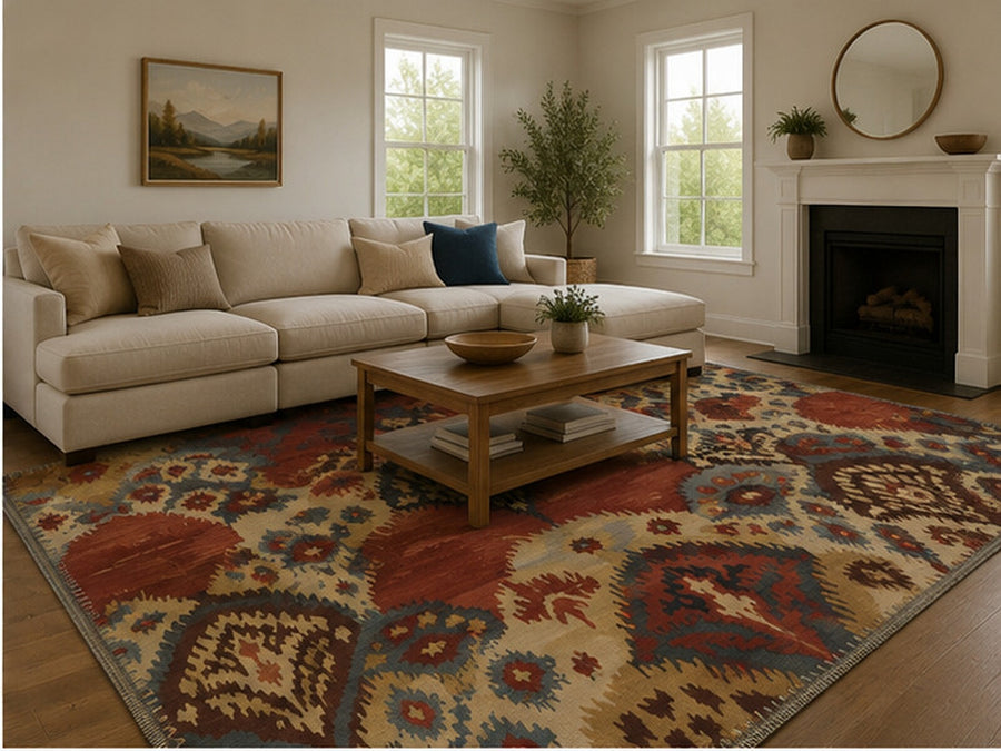 Sedona Boho Kilim Desenli Renkli Yıkanabilir Özel Ölçü Halı - ürün görseli