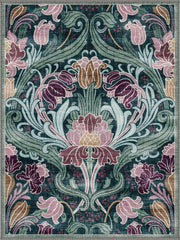 Temescal Botanik Çiçek Desenli Vintage Boho Yıkanabilir Özel Ölçü Halı - ürün görseli