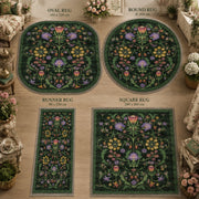 Gardenia Yeşil Çiçekli Boho Yıkanabilir Özel Ölçü Halı - ürün görseli