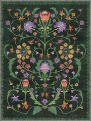 Gardenia Yeşil Çiçekli Boho Yıkanabilir Özel Ölçü Halı - ürün görseli