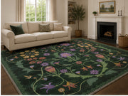 Gardenia Yeşil Çiçekli Boho Yıkanabilir Özel Ölçü Halı - ürün görseli