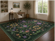 Gardenia Yeşil Çiçekli Boho Yıkanabilir Özel Ölçü Halı - ürün görseli