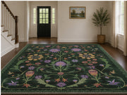 Gardenia Yeşil Çiçekli Boho Yıkanabilir Özel Ölçü Halı - ürün görseli