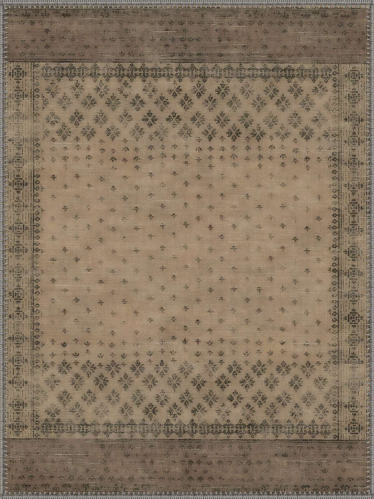 Santa Fe Bej Vintage Desenli Boho Yıkanabilir Özel Ölçü Halı - ürün görseli