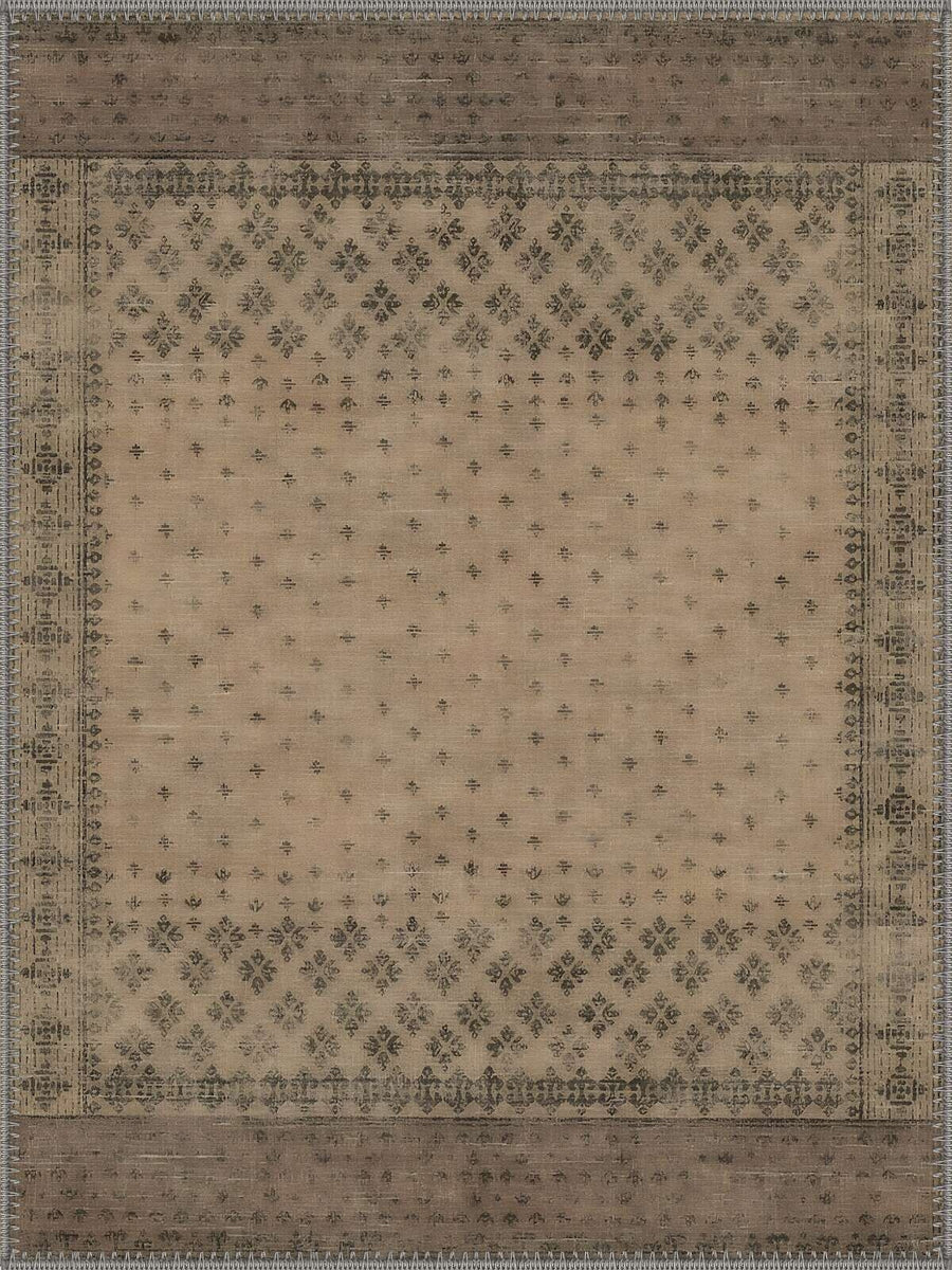 Santa Fe Bej Vintage Desenli Boho Yıkanabilir Özel Ölçü Halı - ürün görseli