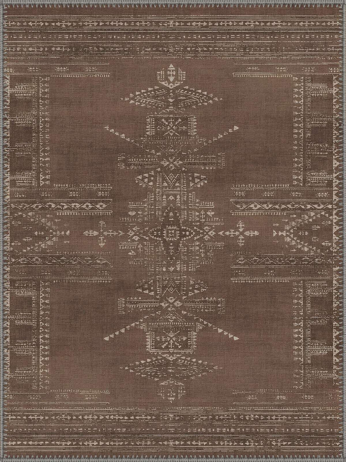 Denver Kahverengi Geometrik Boho Yıkanabilir Özel Ölçü Halı - ürün görseli